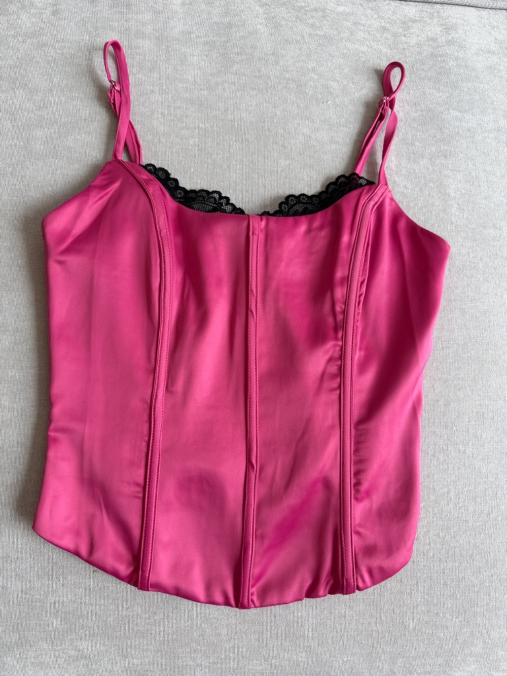 superdown Hot Pink Satin Corset with Black Lace Trim